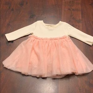 Dress with pink tulle skirt, gold shimmer